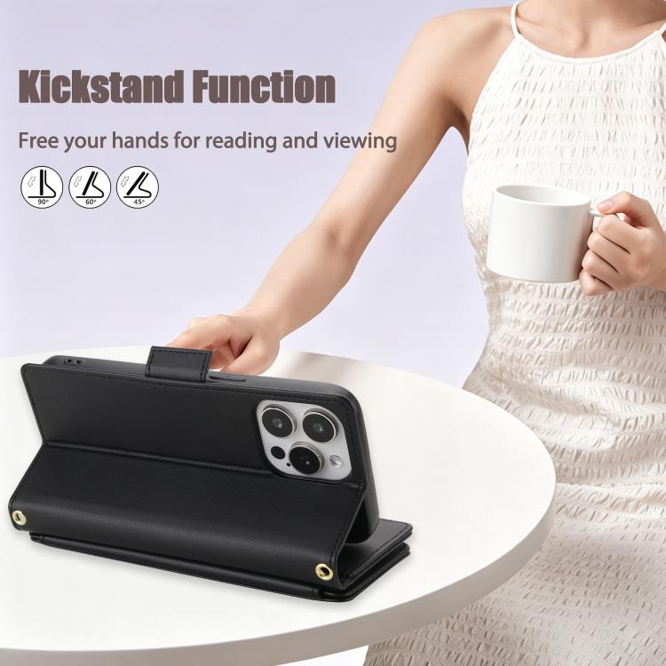 For iPhone 15 Pro Crossbody Diamond 9 Card Slots Zipper Bag Vegan Leather Phone Case