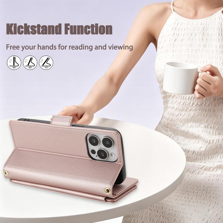 For iPhone 14 Pro Max Crossbody Diamond 9 Card Slots Zipper Bag Vegan Leather Phone Case
