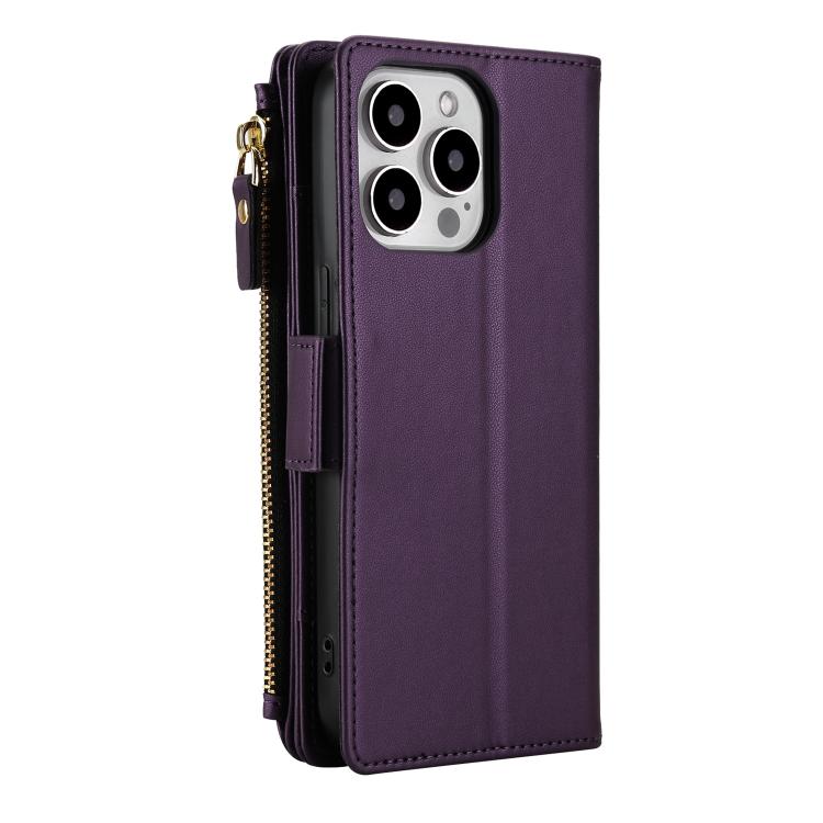 For iPhone 14 Pro Max Crossbody Diamond 9 Card Slots Zipper Bag Vegan Leather Phone Case