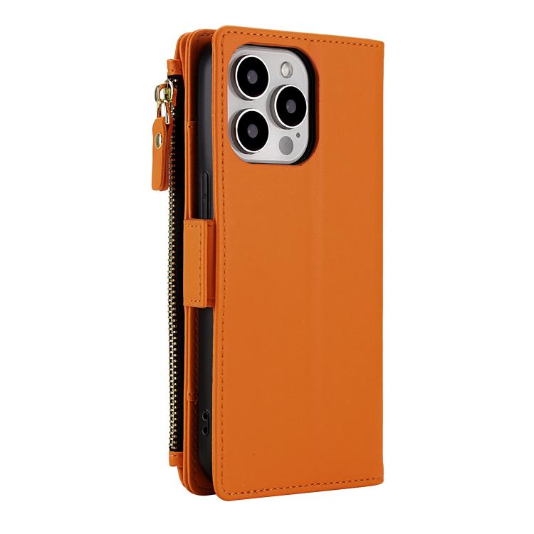 For iPhone 14 Pro Crossbody Diamond 9 Card Slots Zipper Bag Vegan Leather Phone Case