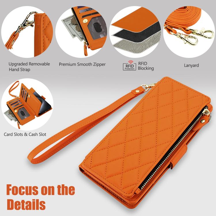 For iPhone 13 Pro Max Crossbody Diamond 9 Card Slots Zipper Bag Vegan Leather Phone Case