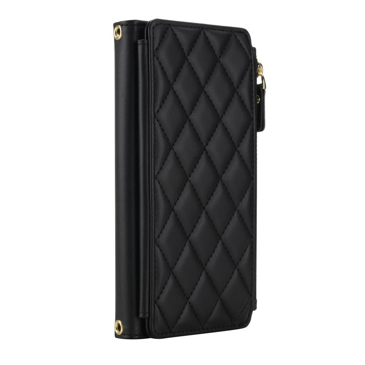 For iPhone 13 Pro Max Crossbody Diamond 9 Card Slots Zipper Bag Vegan Leather Phone Case