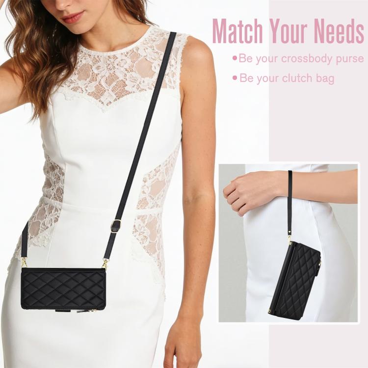 For iPhone 13 Pro Max Crossbody Diamond 9 Card Slots Zipper Bag Vegan Leather Phone Case