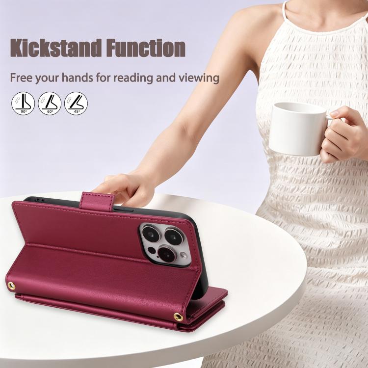 For iPhone 13 Pro Max Crossbody Diamond 9 Card Slots Zipper Bag Vegan Leather Phone Case