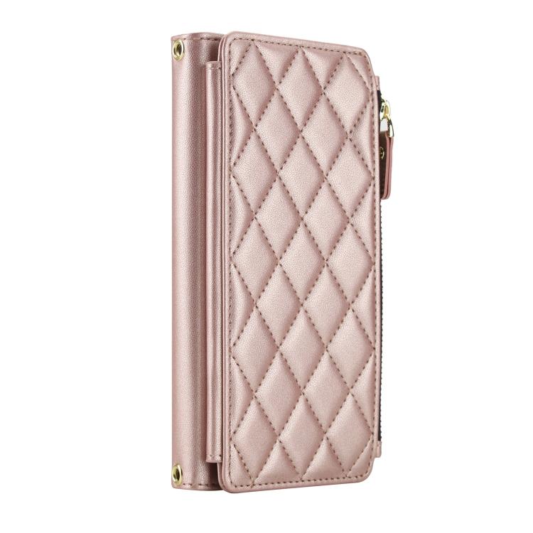 For iPhone 13 Pro Max Crossbody Diamond 9 Card Slots Zipper Bag Vegan Leather Phone Case