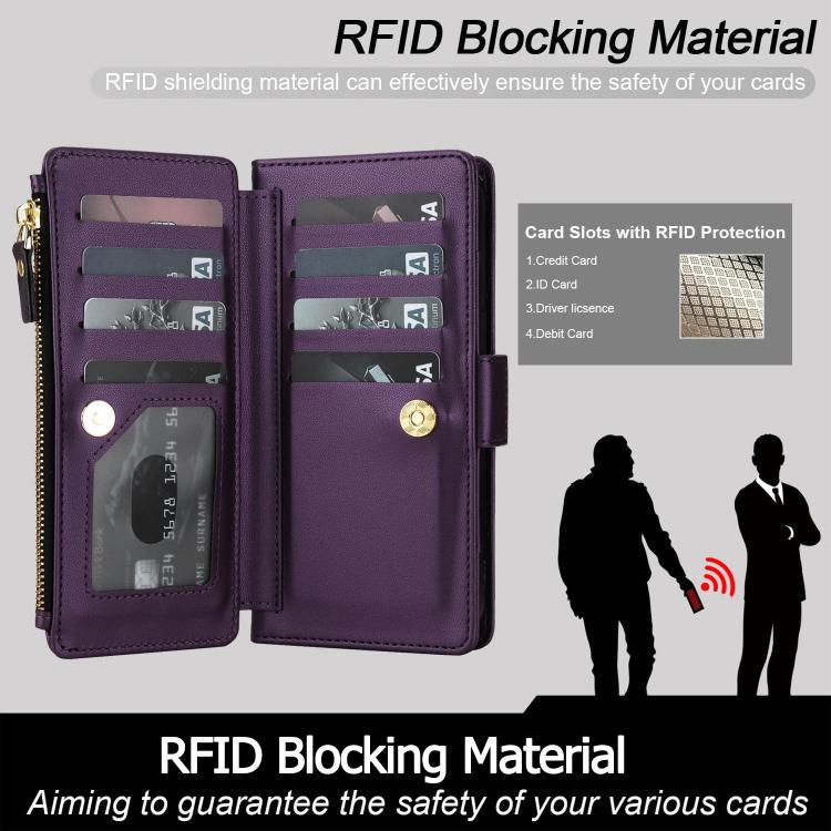 For iPhone 13 Pro Max Crossbody Diamond 9 Card Slots Zipper Bag Vegan Leather Phone Case