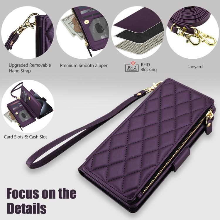 For iPhone 13 Pro Max Crossbody Diamond 9 Card Slots Zipper Bag Vegan Leather Phone Case