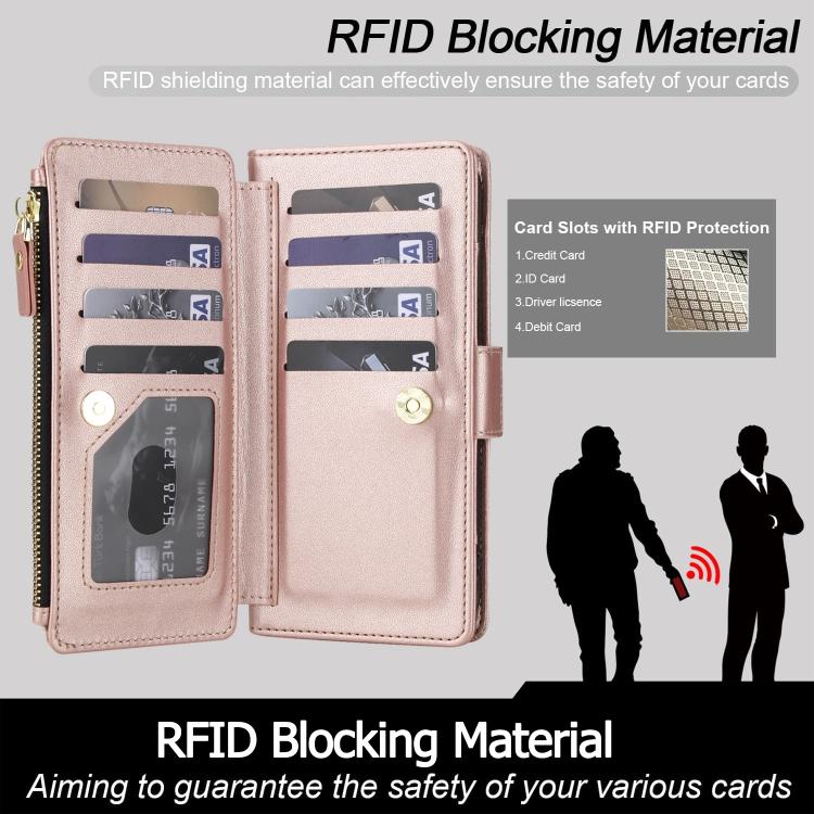 For iPhone 12 Pro Max Crossbody Diamond 9 Card Slots Zipper Bag Vegan Leather Phone Case