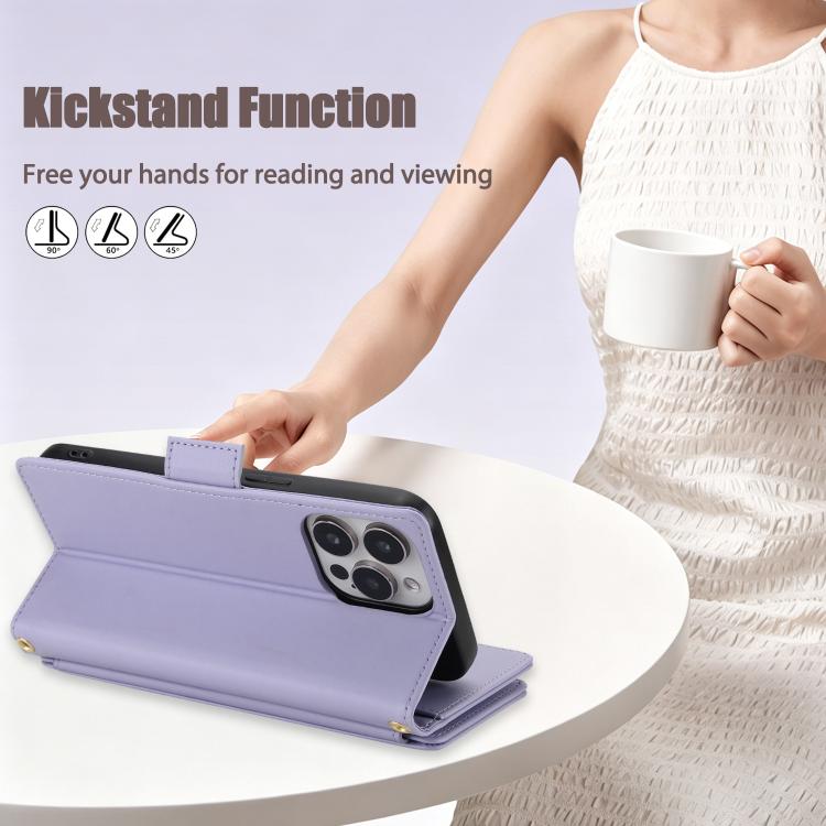For iPhone 12 Pro Max Crossbody Diamond 9 Card Slots Zipper Bag Vegan Leather Phone Case