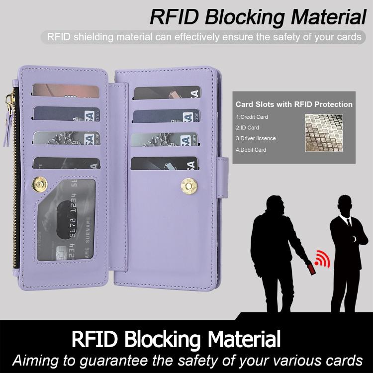 For iPhone 12 Pro Max Crossbody Diamond 9 Card Slots Zipper Bag Vegan Leather Phone Case