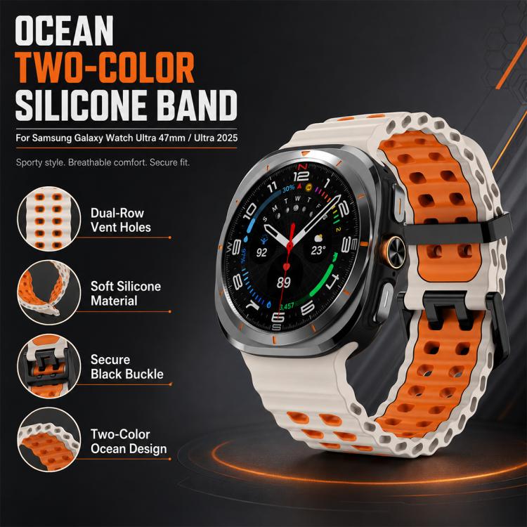 For Galaxy Watch Ultra / Ultra 2025 5 Pack xDfind Black Buckle Ocean Two Color Dual-row Hole Silicone Watch Band