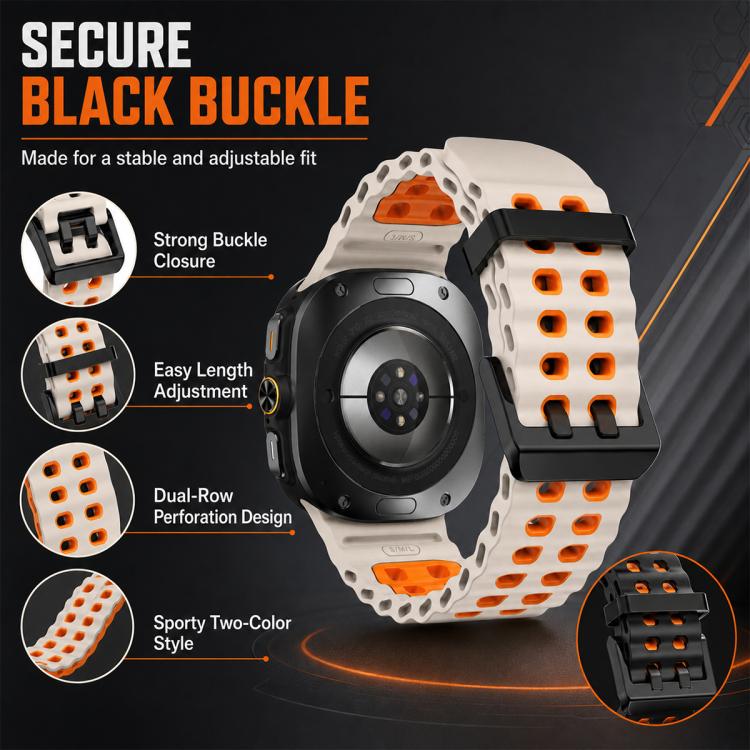 For Galaxy Watch Ultra / Ultra 2025 5 Pack xDfind Black Buckle Ocean Two Color Dual-row Hole Silicone Watch Band