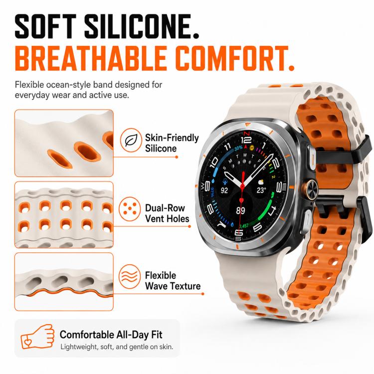 For Galaxy Watch Ultra / Ultra 2025 5 Pack xDfind Black Buckle Ocean Two Color Dual-row Hole Silicone Watch Band