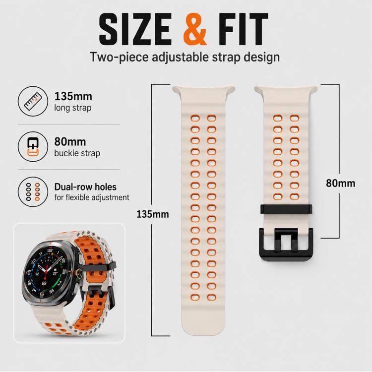 For Galaxy Watch Ultra / Ultra 2025 5 Pack xDfind Black Buckle Ocean Two Color Dual-row Hole Silicone Watch Band