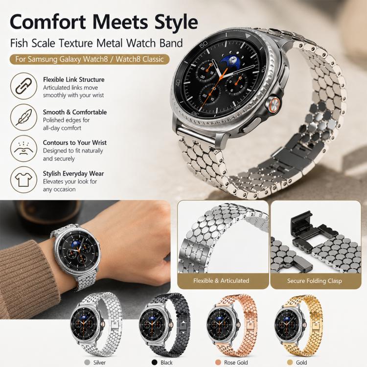 For Galaxy Watch8 / 8 Classic 4 Pack xDfind Fish Scale Texture Metal Watch Band