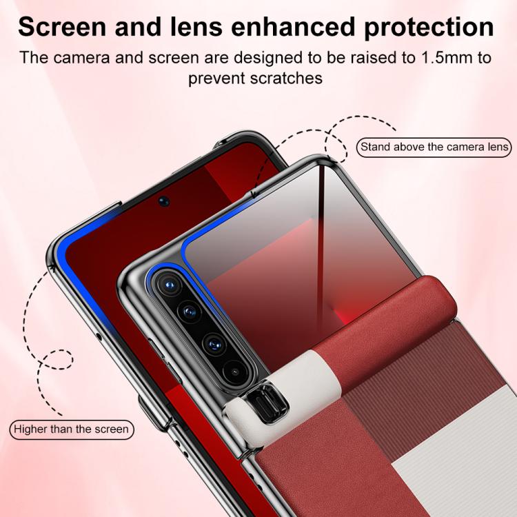 For Huawei Pura X PC Electroplated Vegan Leather Film Integrated Central-axis Phone Case