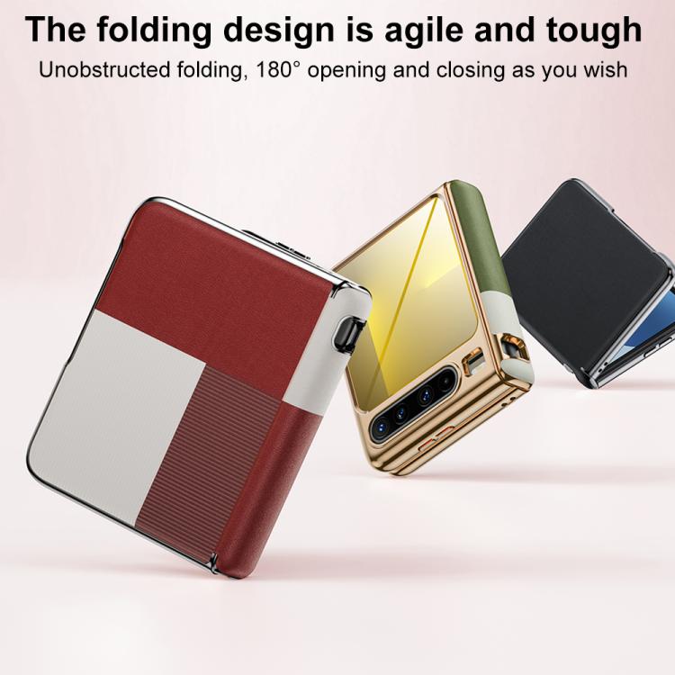 For Huawei Pura X PC Electroplated Vegan Leather Film Integrated Central-axis Phone Case