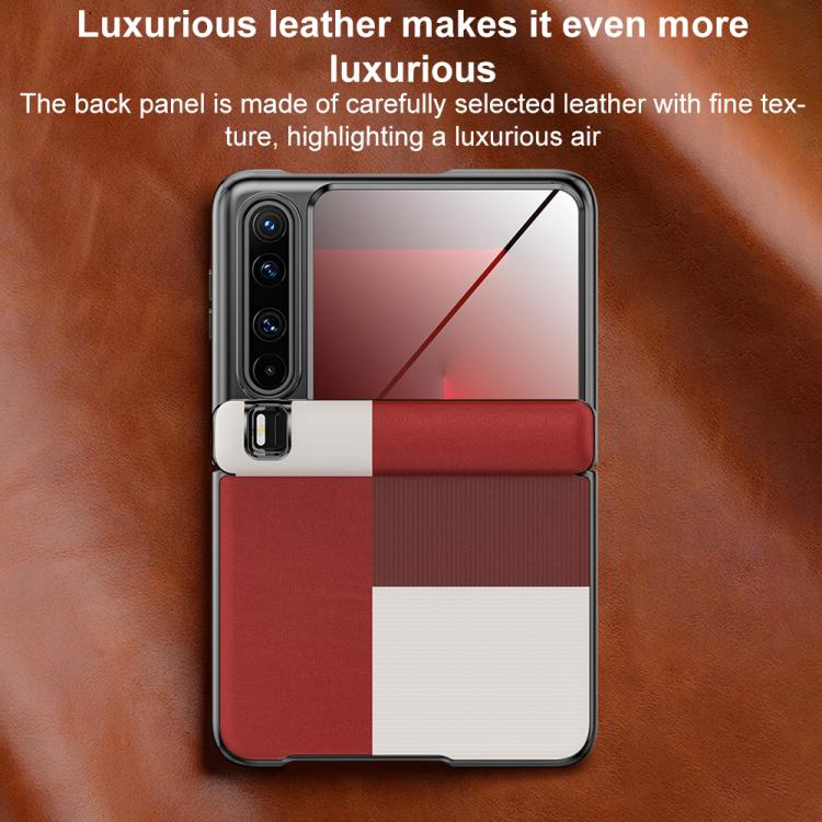 For Huawei Pura X PC Electroplated Vegan Leather Film Integrated Central-axis Phone Case