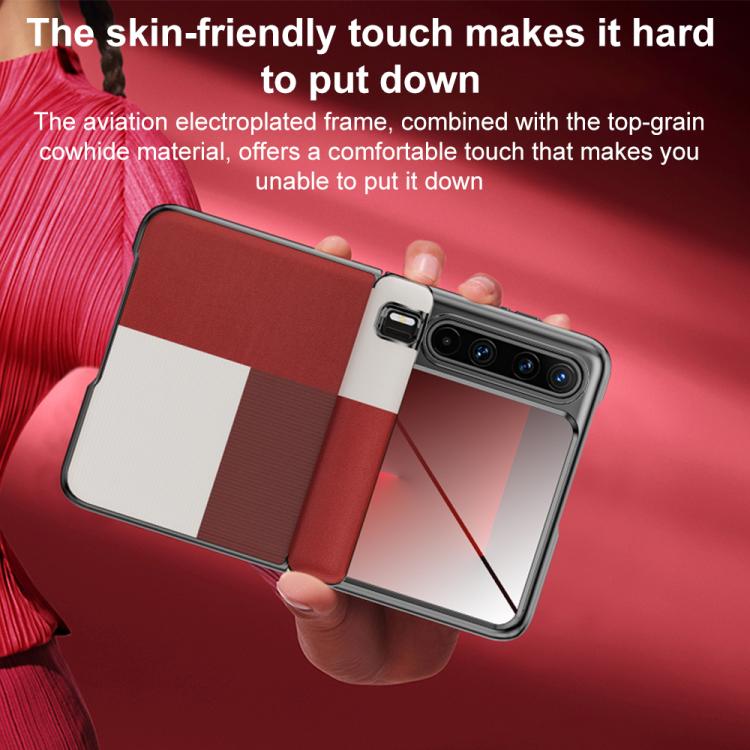 For Huawei Pura X PC Electroplated Vegan Leather Film Integrated Central-axis Phone Case