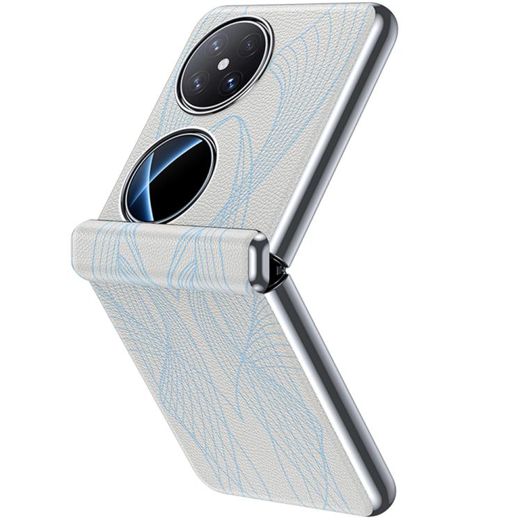 For Huawei Pocket 2 PC Electroplated Genuine Leather Wave Texture Phone Case