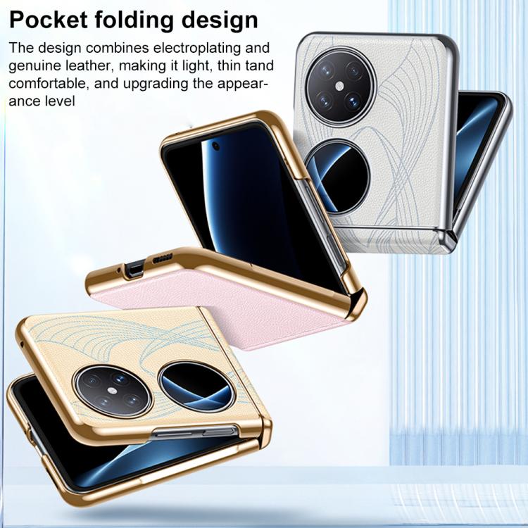 For Huawei Pocket 2 PC Electroplated Genuine Leather Wave Texture Phone Case