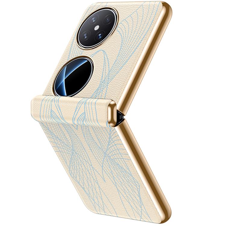 For Huawei Pocket 2 PC Electroplated Genuine Leather Wave Texture Phone Case