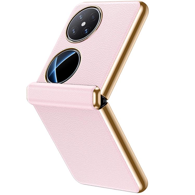 For Huawei Pocket 2 PC Electroplated Genuine Leather Wave Texture Phone Case