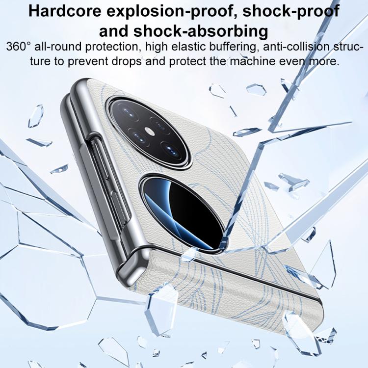 For Huawei Pocket 2 PC Electroplated Genuine Leather Wave Texture Phone Case