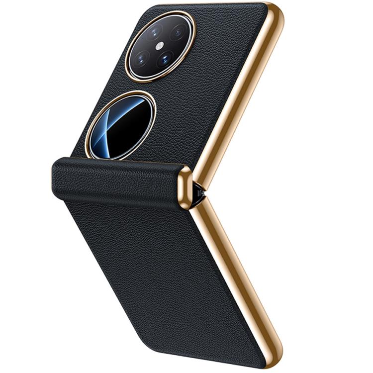 For Huawei Pocket 2 PC Electroplated Genuine Leather Wave Texture Phone Case