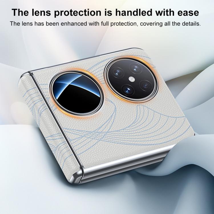 For Huawei Pocket 2 PC Electroplated Genuine Leather Wave Texture Phone Case