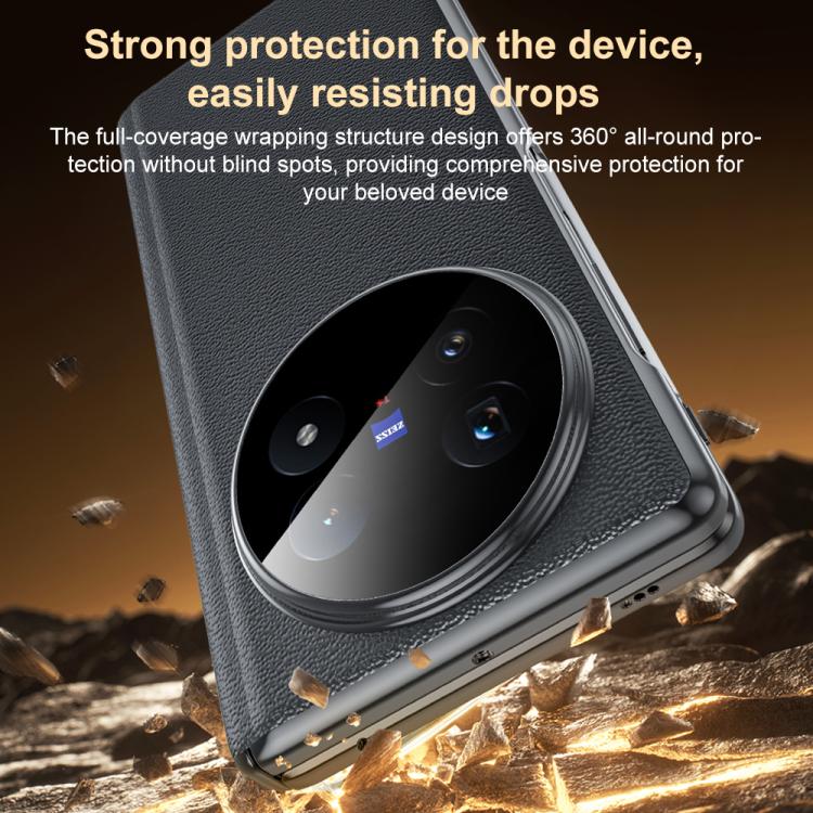 For vivo X Fold5 Genuine Leather Film Integrated Magnetic Central-axis Phone Case