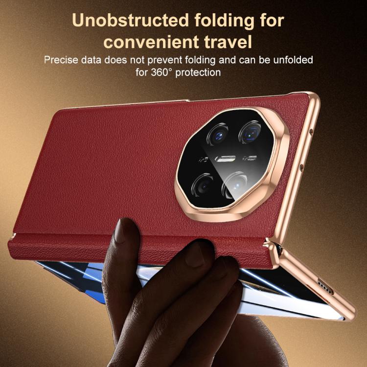 For Huawei Mate X7 Genuine Leather Film Integrated Magnetic Central-axis Phone Case