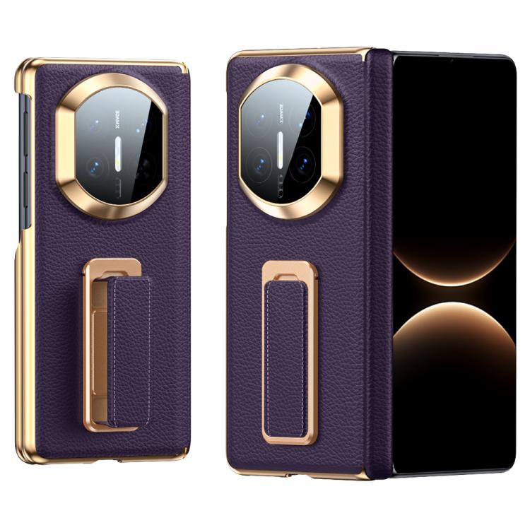 For Huawei Mate X7 2 in 1 Wristband Holder Dual-axis Genuine Leather Phone Case