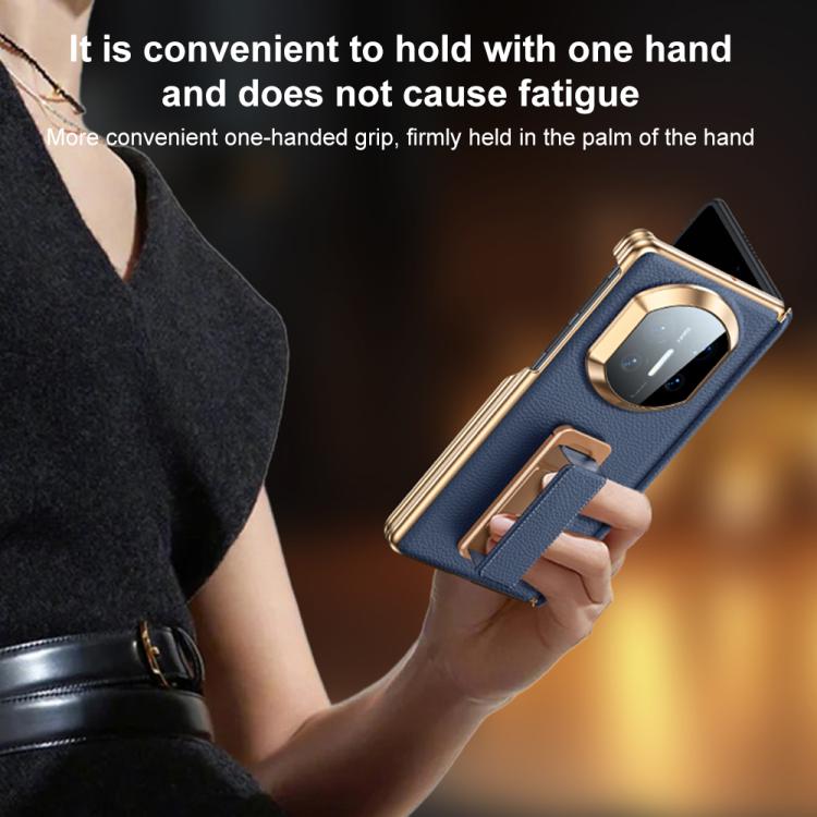 For Huawei Mate X7 2 in 1 Wristband Holder Dual-axis Genuine Leather Phone Case