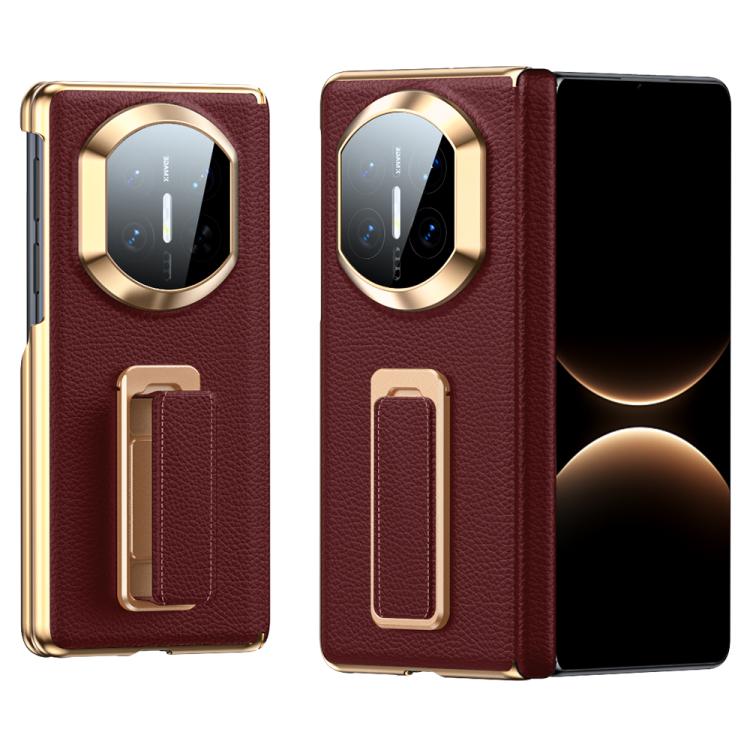 For Huawei Mate X7 2 in 1 Wristband Holder Dual-axis Genuine Leather Phone Case
