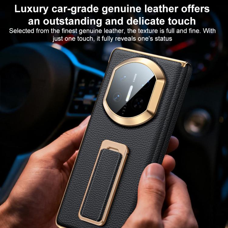 For Huawei Mate X7 2 in 1 Wristband Holder Dual-axis Genuine Leather Phone Case