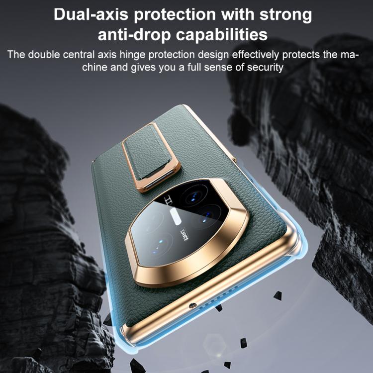 For Huawei Mate X7 2 in 1 Wristband Holder Dual-axis Genuine Leather Phone Case