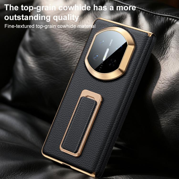 For Huawei Mate X7 2 in 1 Wristband Holder Dual-axis Genuine Leather Phone Case