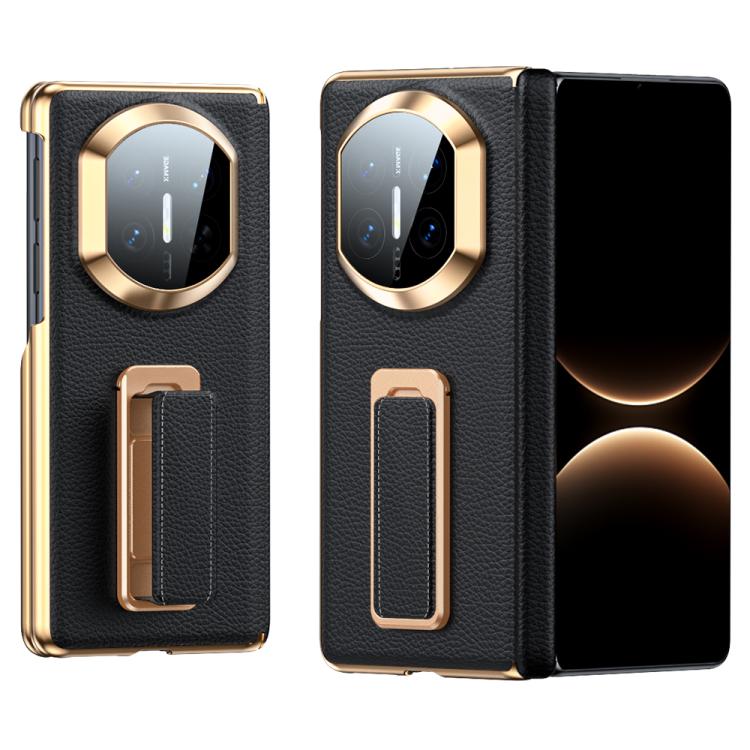For Huawei Mate X7 2 in 1 Wristband Holder Dual-axis Genuine Leather Phone Case