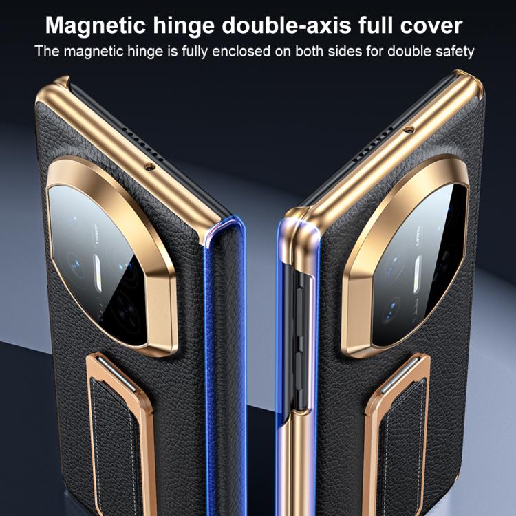 For Huawei Mate X7 2 in 1 Wristband Holder Dual-axis Genuine Leather Phone Case