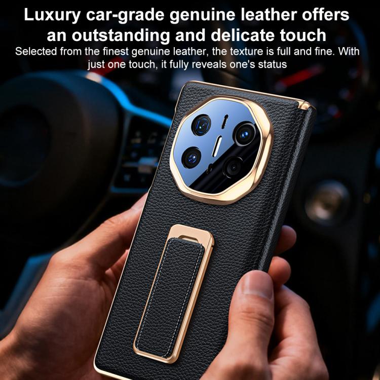 For Huawei Mate X6 2 in 1 Wristband Holder Dual-axis Genuine Leather Phone Case