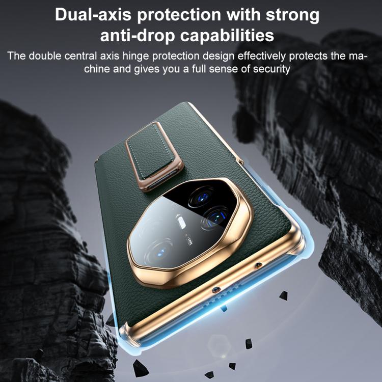 For Huawei Mate X6 2 in 1 Wristband Holder Dual-axis Genuine Leather Phone Case