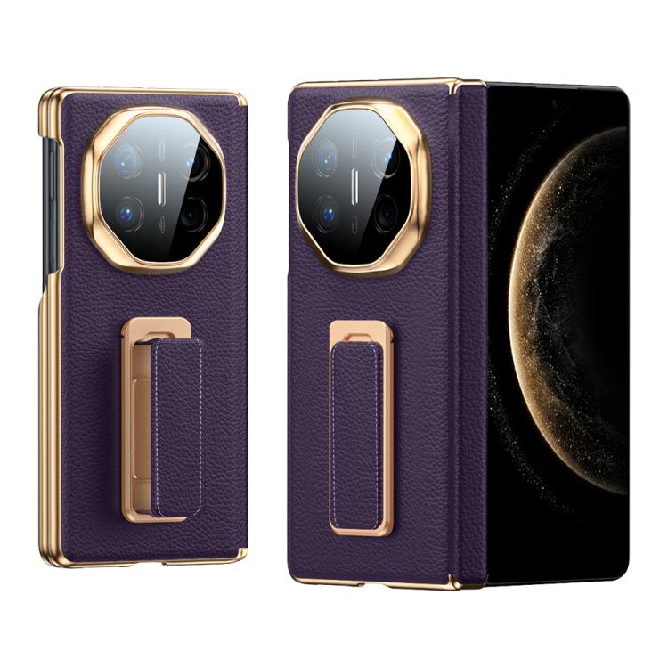 For Huawei Mate X6 2 in 1 Wristband Holder Dual-axis Genuine Leather Phone Case
