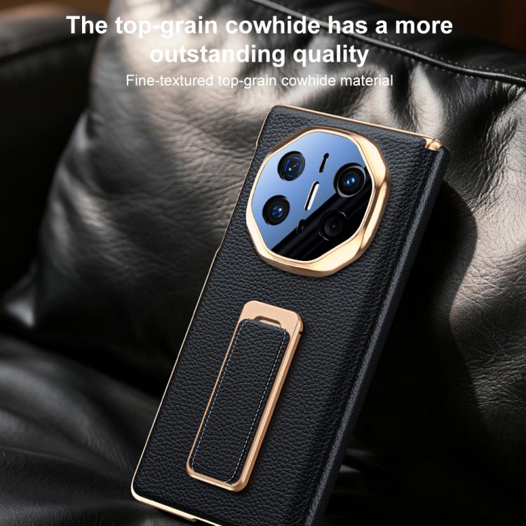 For Huawei Mate X6 2 in 1 Wristband Holder Dual-axis Genuine Leather Phone Case