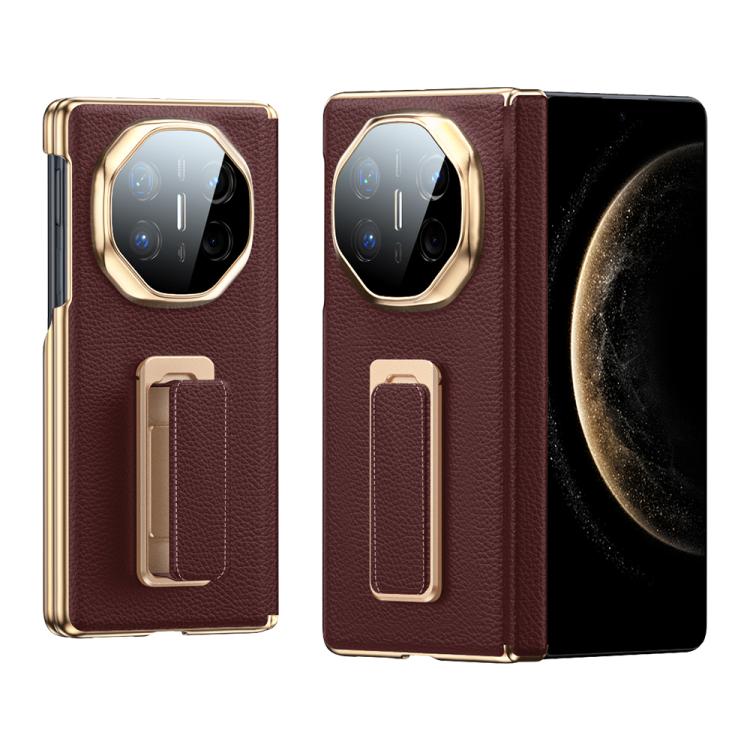 For Huawei Mate X6 2 in 1 Wristband Holder Dual-axis Genuine Leather Phone Case