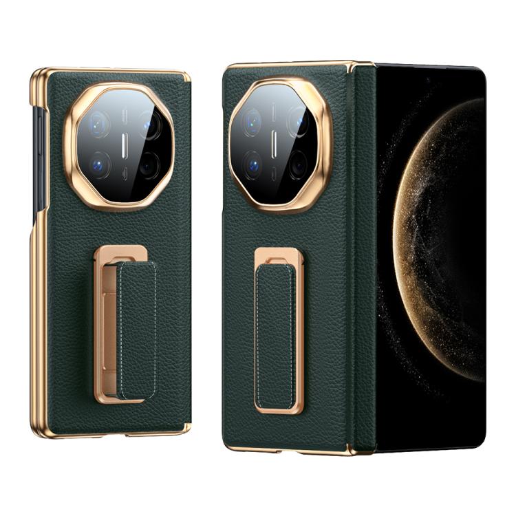 For Huawei Mate X6 2 in 1 Wristband Holder Dual-axis Genuine Leather Phone Case
