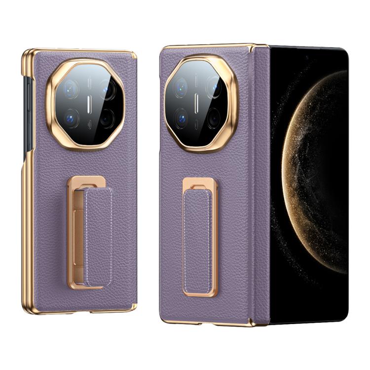 For Huawei Mate X6 2 in 1 Wristband Holder Dual-axis Genuine Leather Phone Case