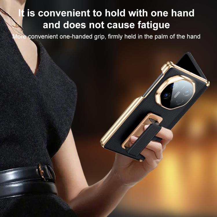 For Huawei Mate X6 2 in 1 Wristband Holder Dual-axis Genuine Leather Phone Case