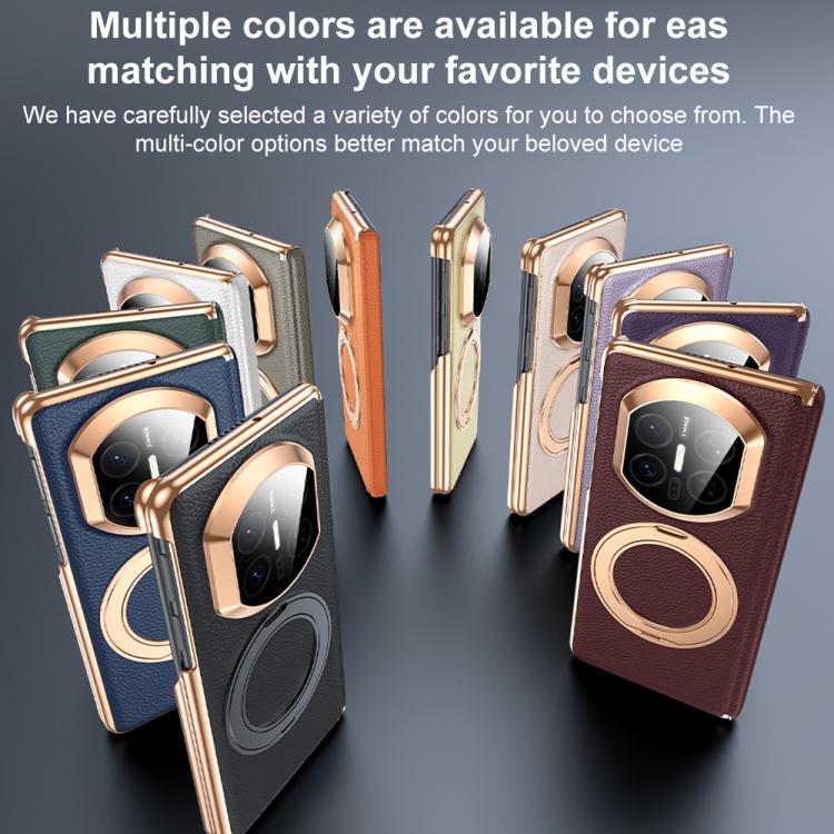 For Huawei Mate X7 2 in 1 Magnetic Holder Dual-axis Genuine Leather Phone Case