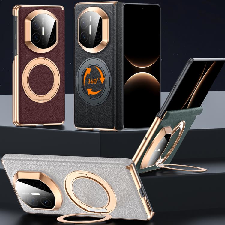 For Huawei Mate X7 2 in 1 Magnetic Holder Dual-axis Genuine Leather Phone Case